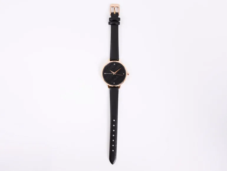 Leather Strap Watch with Glitter Dial<FRENCH CONNECTION New