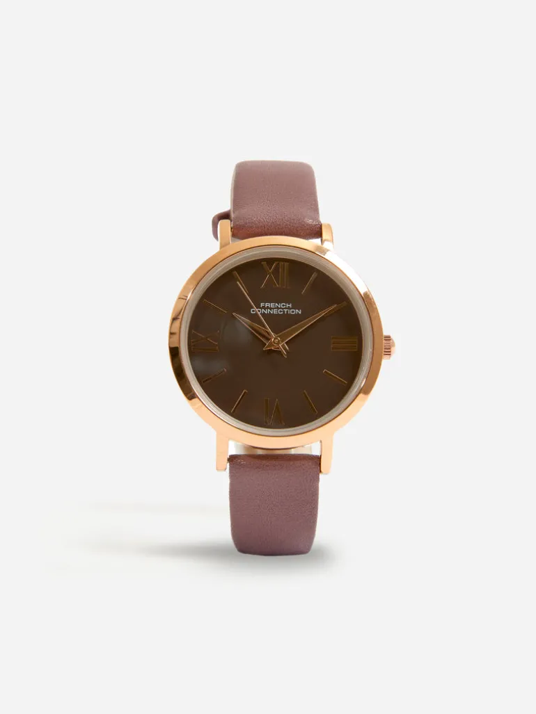 Leather Strap Watch with Dial<FRENCH CONNECTION Hot