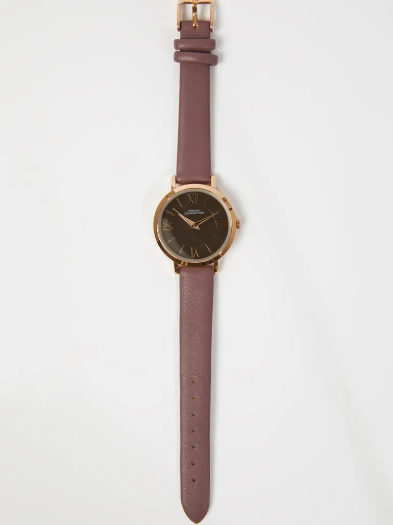 Leather Strap Watch with Dial<FRENCH CONNECTION Hot