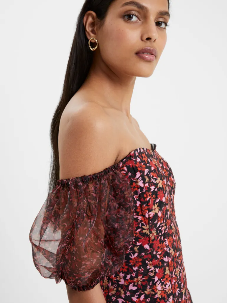 Clara Flavia Bardot Organza Puff Sleeve Dress<FRENCH CONNECTION Cheap