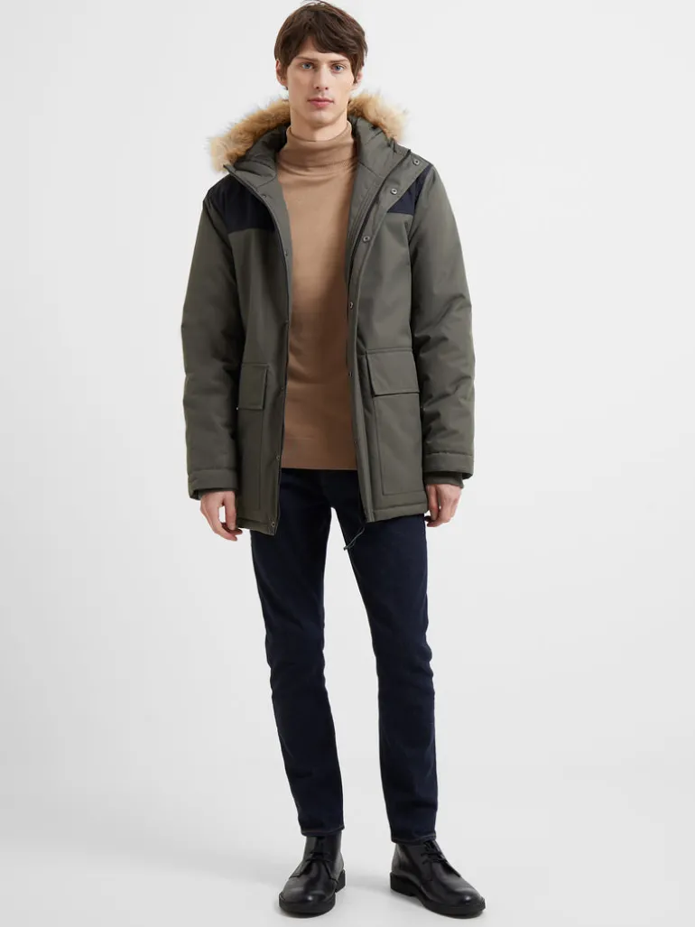 Contrast Faux Fur Trim Parka Coat<FRENCH CONNECTION Hot