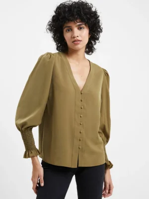 Crepe V-Neck Smocked Sleeve Blouse<FRENCH CONNECTION Online