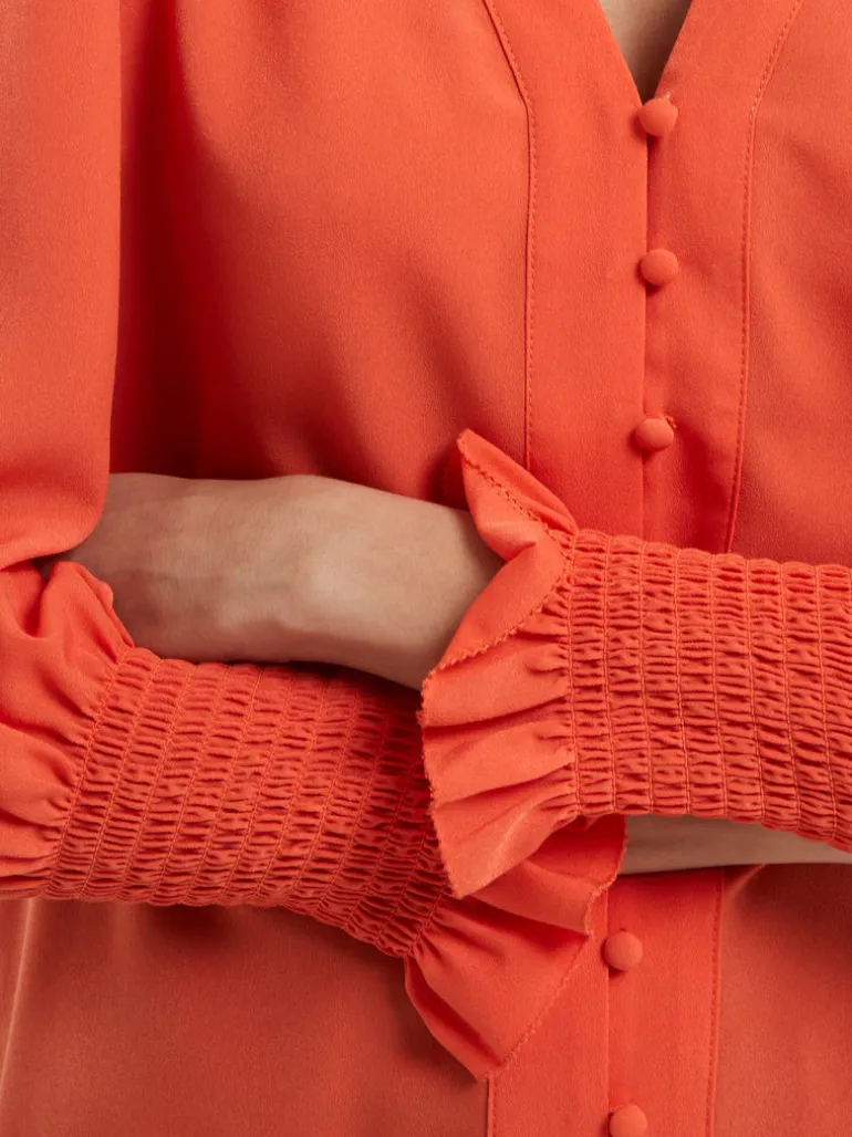 Crepe V-Neck Smocked Sleeve Blouse<FRENCH CONNECTION New
