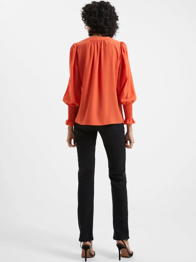 Crepe V-Neck Smocked Sleeve Blouse<FRENCH CONNECTION New