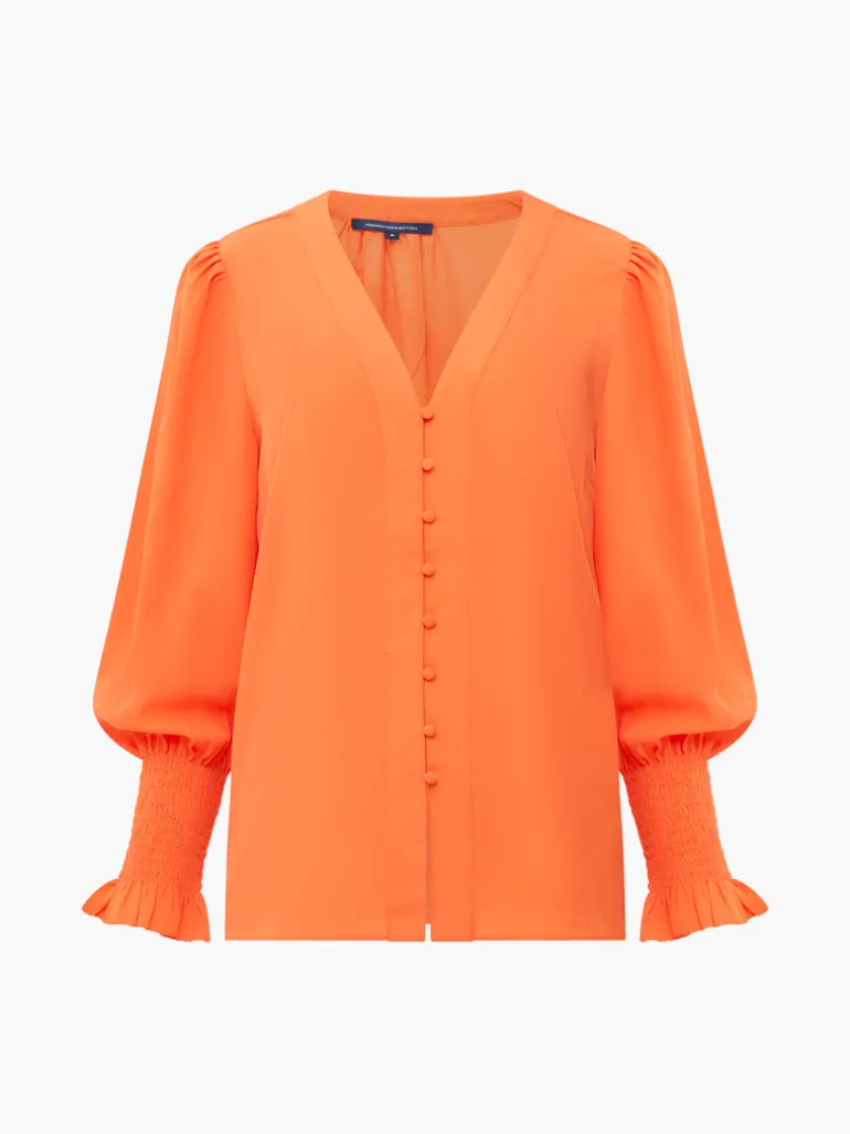 Crepe V-Neck Smocked Sleeve Blouse<FRENCH CONNECTION New