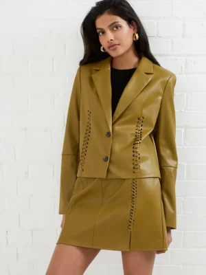 Crolenda PU Lace-Up Cropped Blazer<FRENCH CONNECTION New