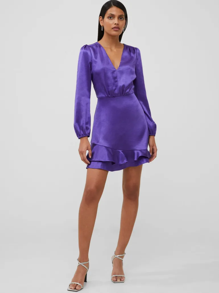 Denney Satin V-Neck Mini Dress<FRENCH CONNECTION Clearance