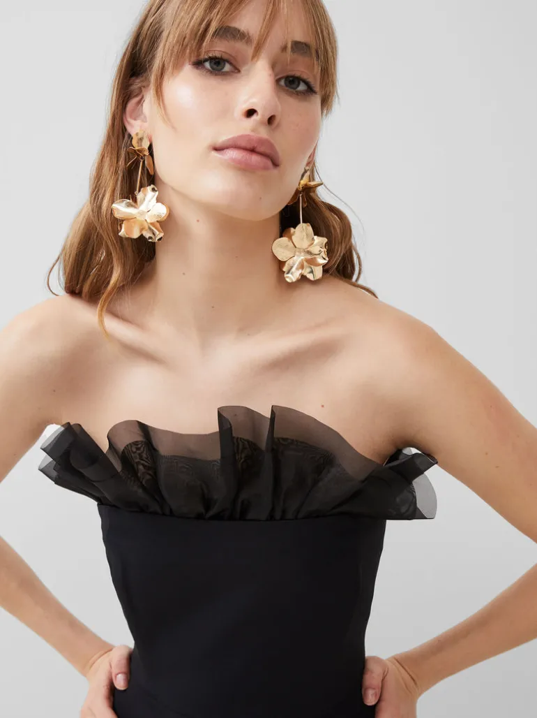 Echo Organza Mix Frill Strapless Midi Dress<FRENCH CONNECTION Cheap