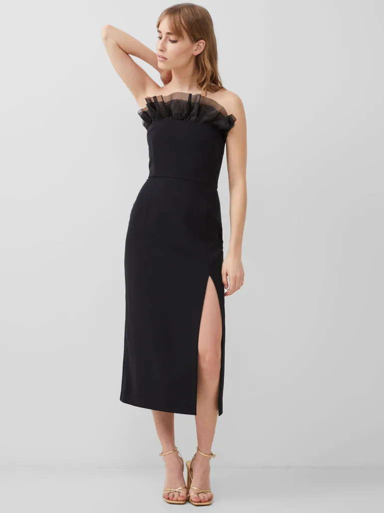 Echo Organza Mix Frill Strapless Midi Dress<FRENCH CONNECTION Cheap