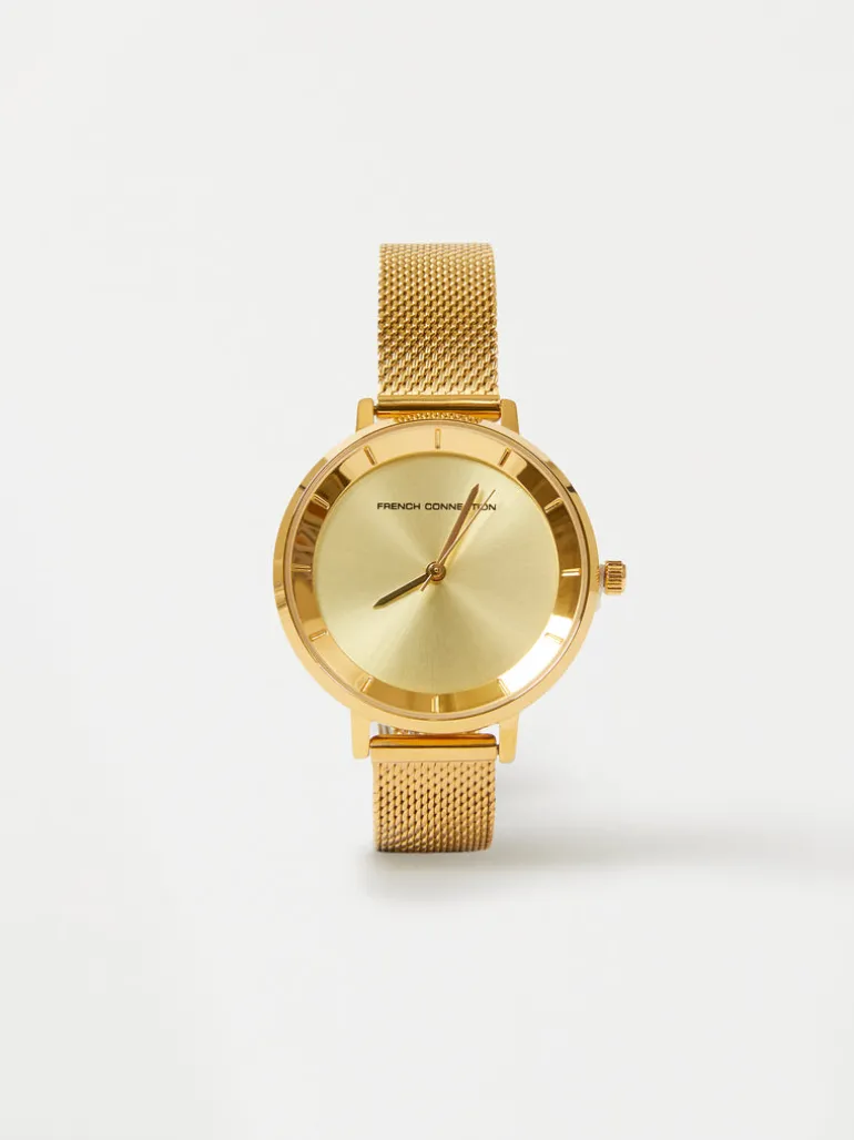 Tone Mesh Bracelet Watch with Champagne Dial<FRENCH CONNECTION Outlet