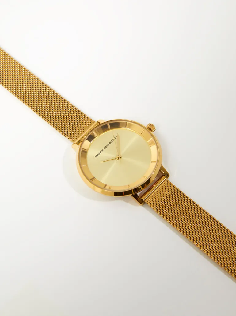 Tone Mesh Bracelet Watch with Champagne Dial<FRENCH CONNECTION Outlet