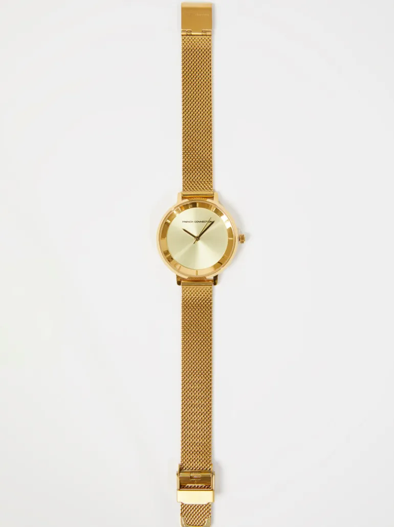 Tone Mesh Bracelet Watch with Champagne Dial<FRENCH CONNECTION Outlet