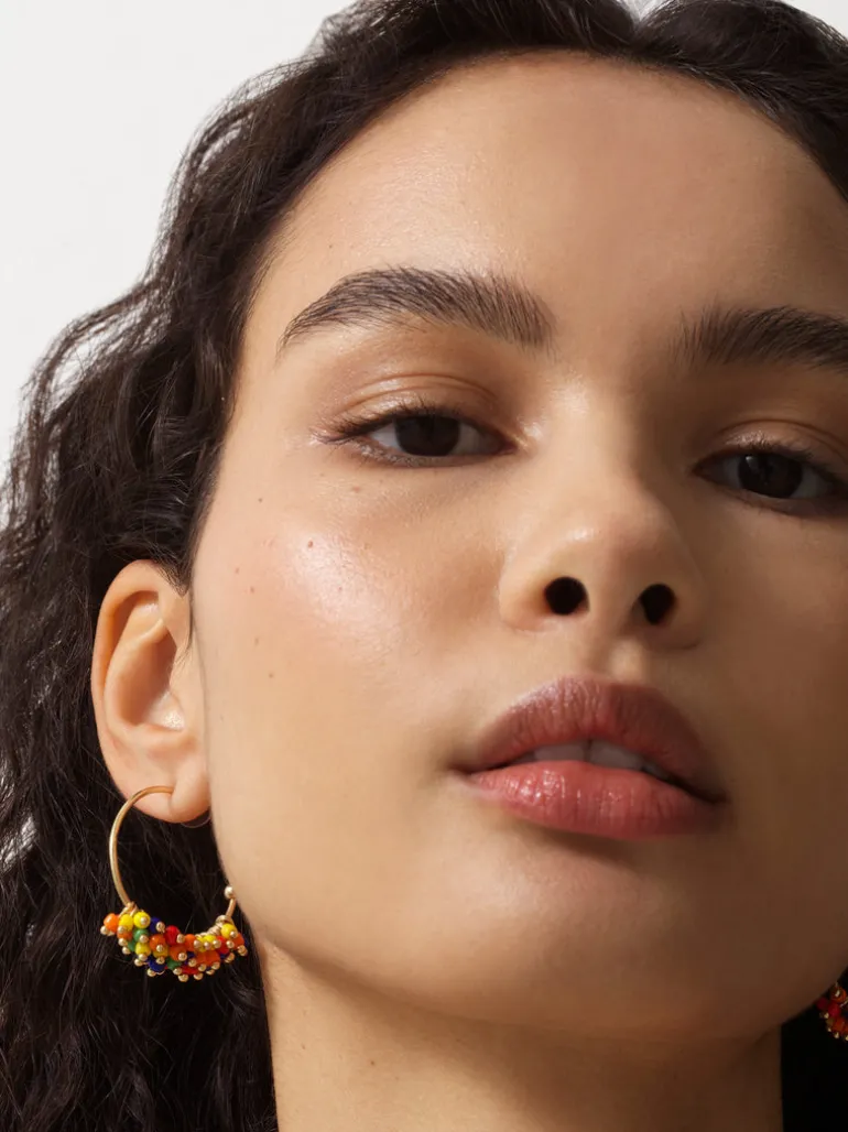 Multi Rainbow Bead Hoop Earrings<FRENCH CONNECTION Best