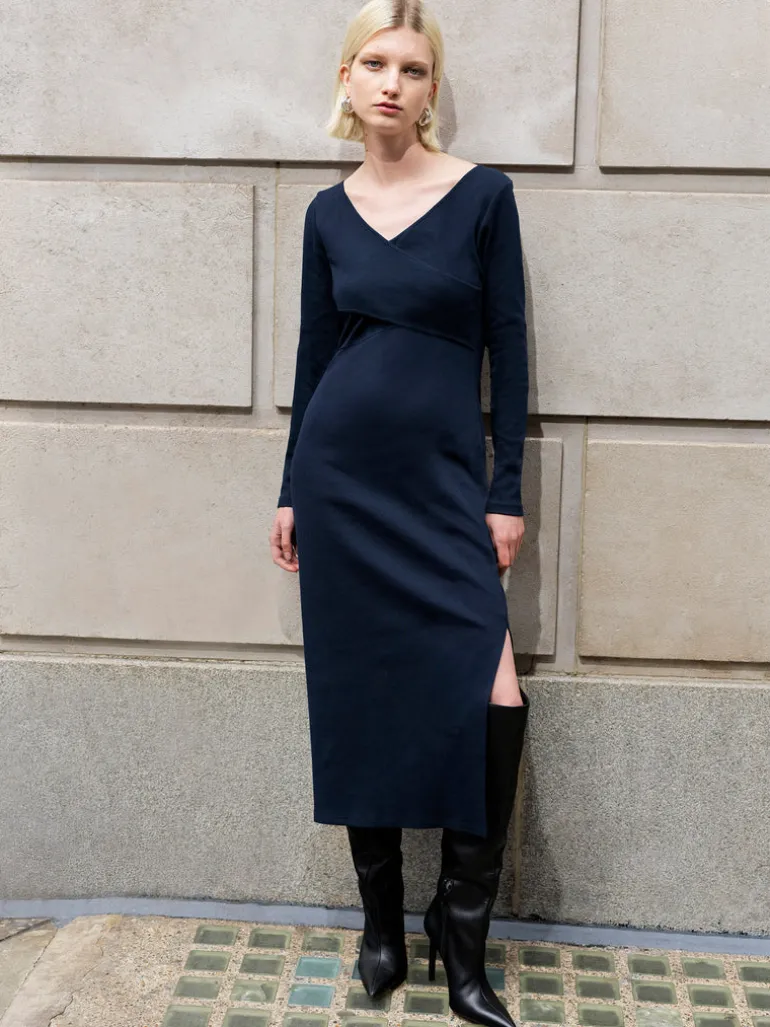 Rassia Rib Crossover Dress<FRENCH CONNECTION New