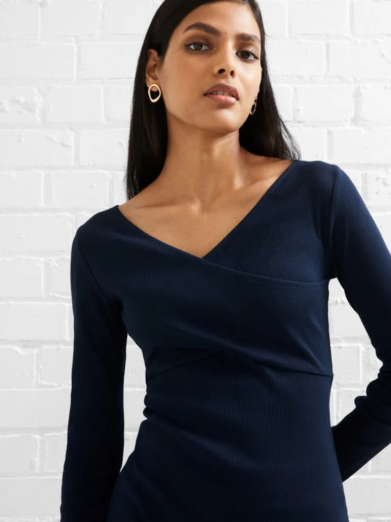 Rassia Rib Crossover Dress<FRENCH CONNECTION New